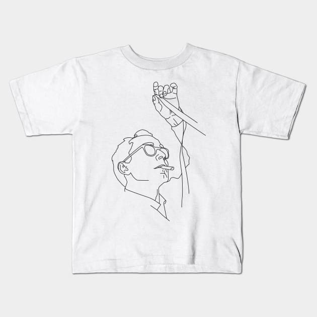 Jean-Luc Godard minimal line drawing Kids T-Shirt by frndpndrlc
